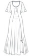peasant dress with maxi length women fit and flare peasant, poet long dress vector illustration isolated on white background. CAD mockup