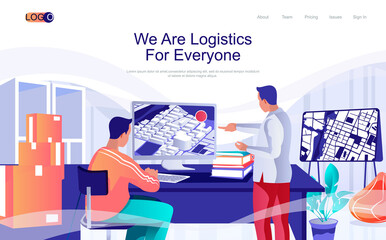 Sticker - logistics concept isometric landing page. people work in delivery service, tracking parcels at map, 