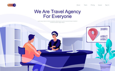 Poster - Travel agency concept isometric landing page. People looking for tourist destination, booking tickets, preparing vacation trip, 3d web banner. Vector illustration in flat design for website template