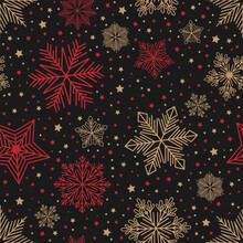 Simple Christmas Seamless Pattern. Snowflakes With Different Ornaments. On White Background