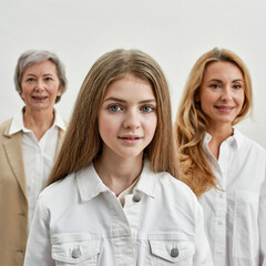 Wall Mural - Smiling three caucasian females looking at camera