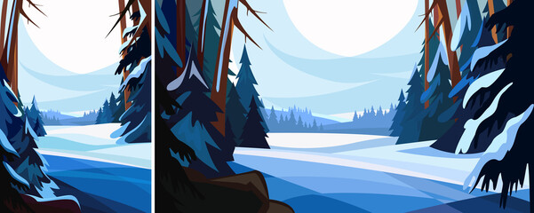 Wall Mural - winter spruce forest. nature landscape in different formats.