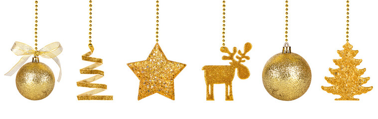 christmas set of gold glitter ornament isolated