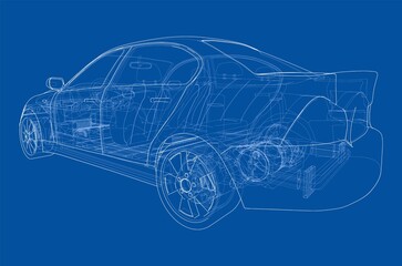 Poster - Electric Car With Chassis. 3d illustration