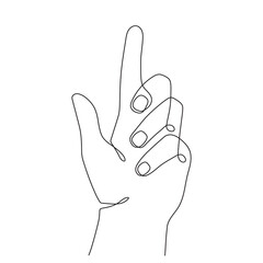 Wall Mural - Hand gesture, one line art, continuous contour drawing, hand-drawn. Direction sign, attention, pointing. Palm and wrist. Editable stroke.Isolated.Vector illustration