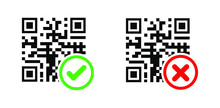 Qr Code Control Icon Check Mark And Cross. Vector Illustration.