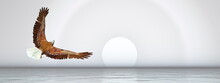 Eagle Flying Over The Ocean - 3D Render