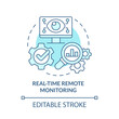 Real time remote monitoring turquoise concept icon. Digital twin benefit abstract idea thin line illustration. Isolated outline drawing. Editable stroke. Roboto-Medium, Myriad Pro-Bold fonts used