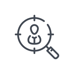 Poster - Target audience search line icon. Target magnifier with person inside vector outline sign.