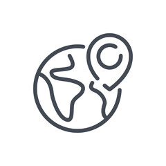 Poster - location and destination line icon. earth globe with location pin vector outline sign.