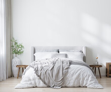 Home Interior, Scandinavian Style Bedroom Mock Up, 3d Rendering