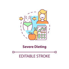 Sticker - Severe dieting concept icon. Food intake refusal. Extreme weight loss abstract idea thin line illustration. Isolated outline drawing. Editable stroke. Roboto-Medium, Myriad Pro-Bold fonts used