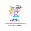 Episodes of binge eating concept icon. Bulimia symptom. Overeating abstract idea thin line illustration. Isolated outline drawing. Editable stroke. Roboto-Medium, Myriad Pro-Bold fonts used