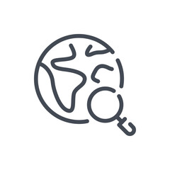 Poster - Global search line icon. Planet Earth with magnifier glass vector outline sign.