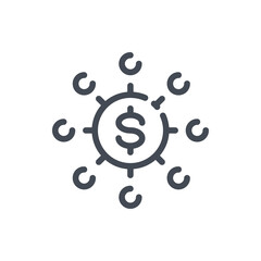 Poster - Different sources of income line icon. Dollar coin with connection to circles vector outline sign.