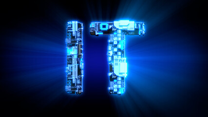 Poster - IT glowing blue digital cyber text, isolated - industrial 3D rendering