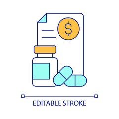 Sticker - Prescription payment compensation RGB color icon. Healthcare and medical service coverage. Isolated vector illustration. Simple filled line drawing. Editable stroke. Arial font used