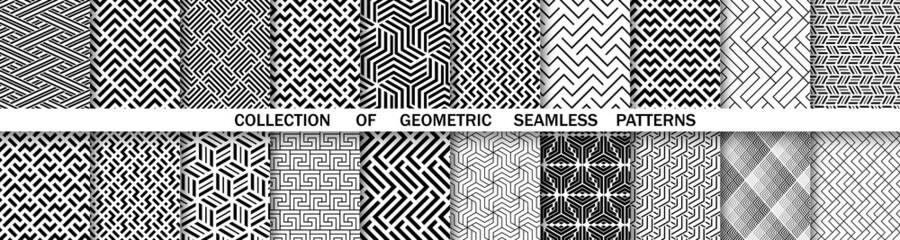 Aufkleber - Geometric set of seamless black and white patterns. Simple vector graphics