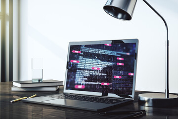 Poster - Abstract creative coding concept on modern laptop screen. 3D Rendering