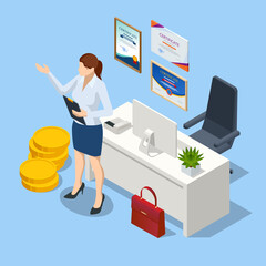 Fototapete - Isometric Consult Financial Concept. Investment Consultant, Financial Consultant, Financial advisor. Investment in Securities, Smart Investment, Strategic Management