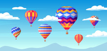 Colorful Air Balloons Parade In The Blue Sky Colorful Illustration