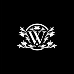 Wall Mural - W initial logo with vintage or classic concept in black and white color