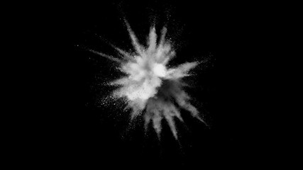 super slow motion of white powder explosion isolated on black background. filmed on high speed cinem