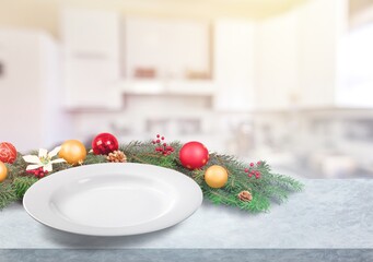 Canvas Print - Christmas kitchen table setting and decor for New Year