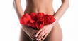 © Yevhen - Gynecology concept. Young woman flower on white background. Gynecology and underwear, women health. Youth and freshness, purity, flowering. Gynecology, menstruation, concept of woman genital health