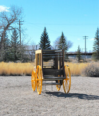 Wall Mural - Scenic shot of a vintage carriage surrounded by dry grass and trees