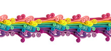 Seamless Border. Plasticine 3D Illustration With Colored Curls. Rainbow. Isolated On White Background Abstract Print