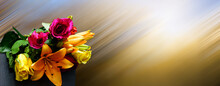 Bouquet Of Flowers On An Abstract Background