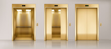 Office Hallway With Golden Elevators