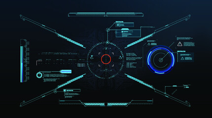 Poster - Abstract style on blue background. Abstract vector background. Abstract technology communication design innovation concept background. Futuristic HUD, FUI, Virtual Interface.