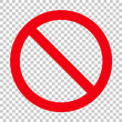 Sign forbidden. Icon symbol ban. Red circle sign stop entry ang slash line isolated on white background. Mark prohibited. Round cross logo restrict entrance. Signal cancel enter. Vector illustration