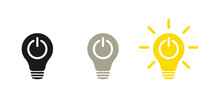 Lamp Icons Set. Idea Lamp Icon Collection. Turn On, Turn Off. Flat Style.