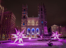 Illuminated  Winter Festive Christmas Decoration Near Notre Dame Basilica