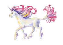 Watercolor Unicorn On White Background
