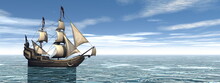 Pirate Ship On The Water - 3D Render