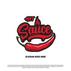 Wall Mural - Hot sauce logo design. Hot sauce lettering with chili and fire vector. for your brand or product.