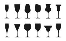Wine Glass Line Outline Silhouette Contour Icon Set In Flat Style. Sign Object For Mobile App And Website. Bar Symbol, Logo For Company Or Store. Simple Concept, Design Element. Vector Illustration