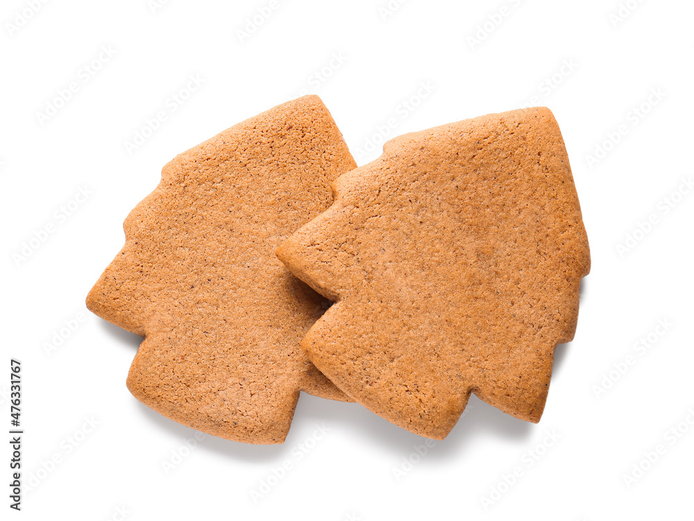 Delicious Christmas gingerbread cookies on white background