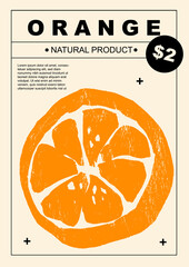 Wall Mural - Orange. Set of posters of fruits and citrus in a abstract draw design. Label or poster, price tag. Simple, flat design. Patterns and backgrounds. Perfect for poster, cover, banner.