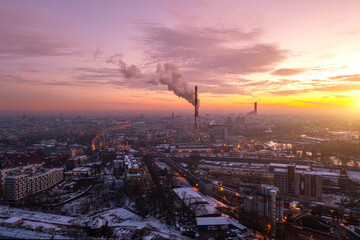 Wall Mural - Industrial area of the city from a height, pollution of the city by the nearest factories and factories located within the city, the concept of environmental pollution