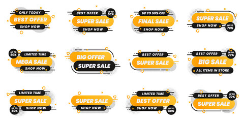 Set of modern sale stickers and colorful collection labels. shopping concept