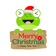 Merry Christmas card with Cute frog wearing Santa Claus hat.