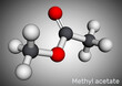 © bacsica - Methyl acetate, methyl ethanoate molecule. It is acetate ester, solvent. Molecular model. 3D rendering,