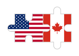 Wall Mural - puzzle pieces of usa and canada flags. vector illustration isolated on white background