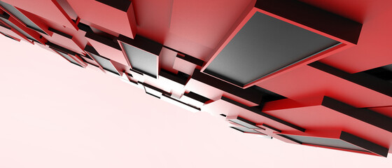 Poster - Architecture Background and Geometric Shape for Success concept with technology on Red. copy space, digital, banner, website -3d Rendering