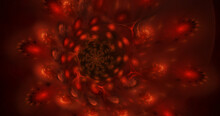 Abstract Fractal Rose. Abstract Red And Black Fractals Background. Fantasy Light Glowing Shapes Wallpaper. Digital Fractal Art .  Сomputer Creative. 3d Rendering